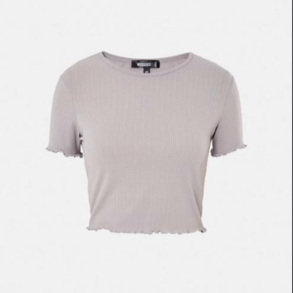 Missguided - Petite Gray crew-neck Crop Top - Picture 2 of 10